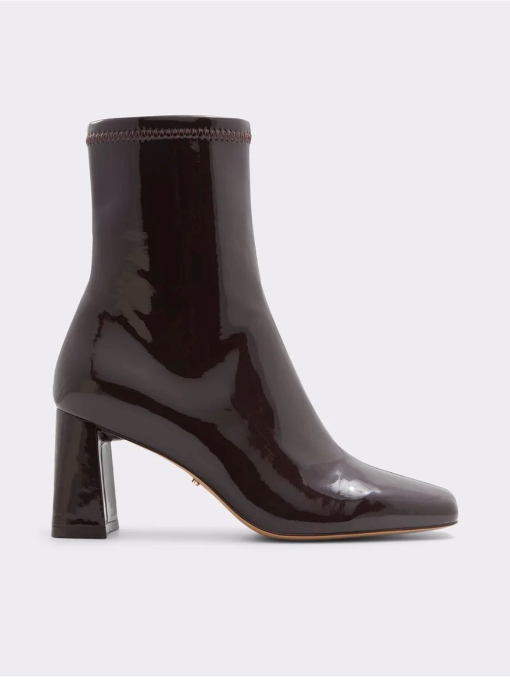 Aldo Marcella Patent Chocolate Brown Block-Heel Ankle Boots SZ 9